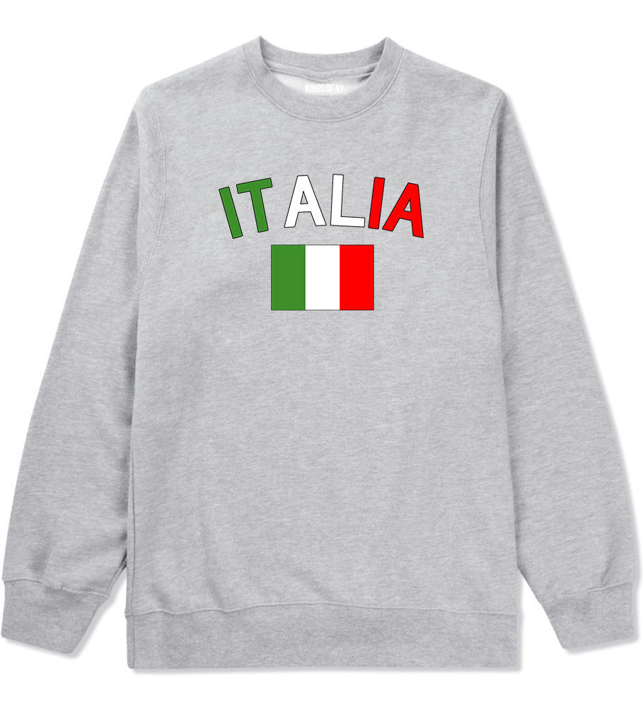 Italia With Flag Italy Futbol Mens Crewneck Sweatshirt Grey