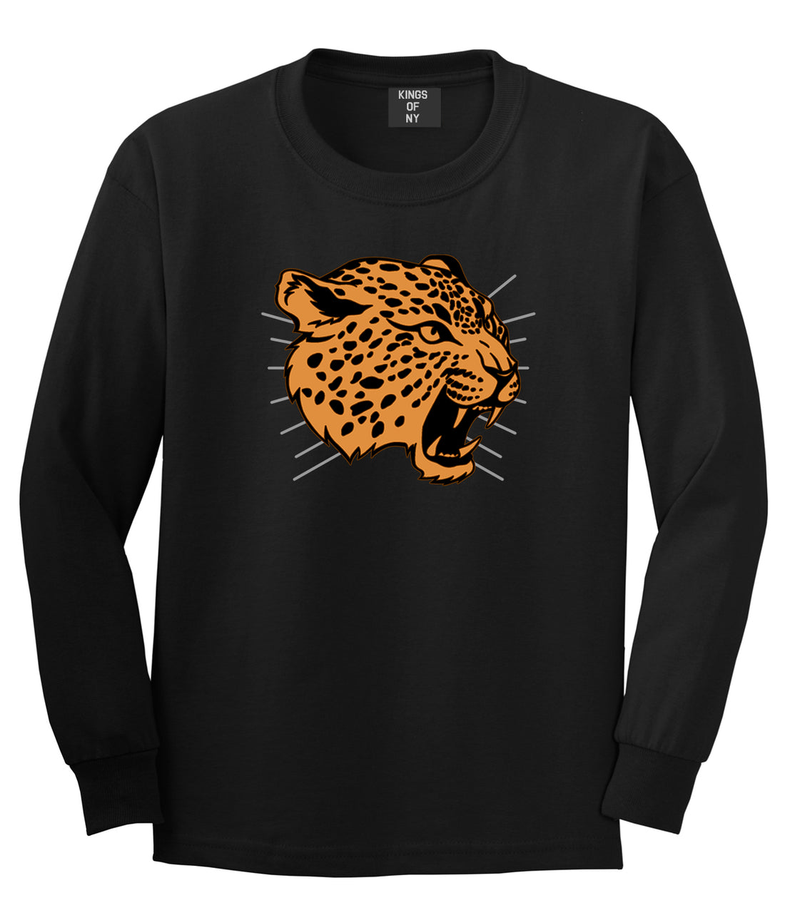 Jaguar Print Mens Long Sleeve T-Shirt Black