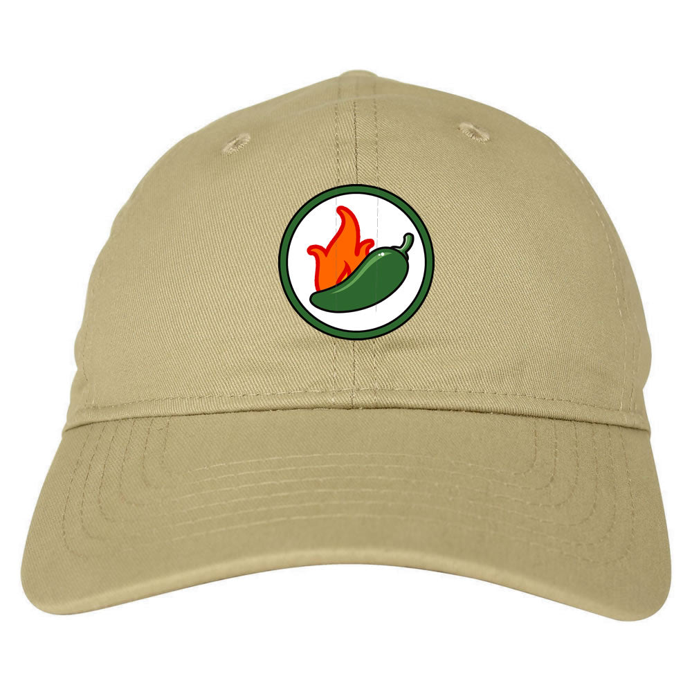 Jalapeno Hot Pepper Chest Mens Dad Hat Baseball Cap Tan