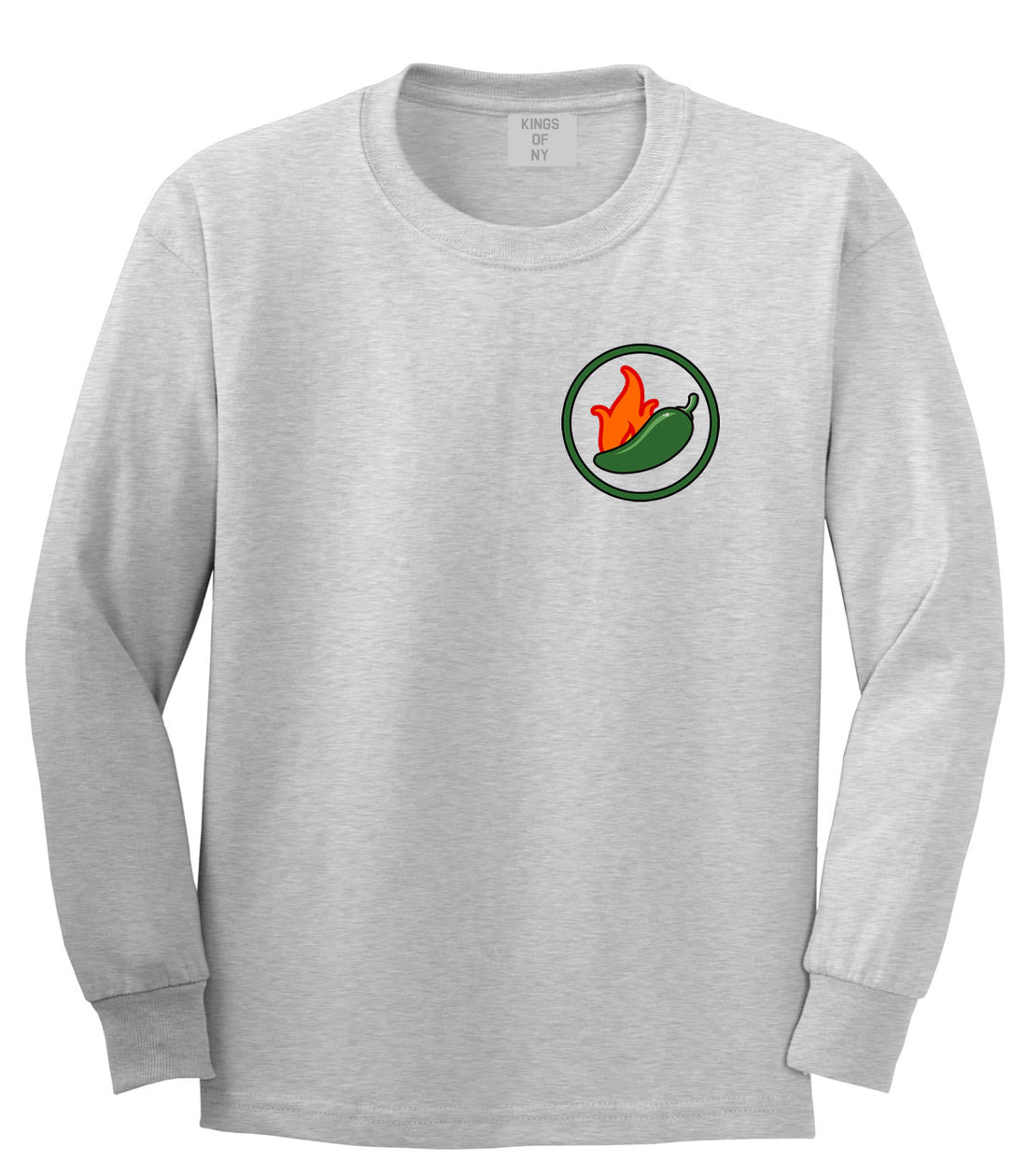 Jalapeno Hot Pepper Chest Mens Long Sleeve T-Shirt Grey