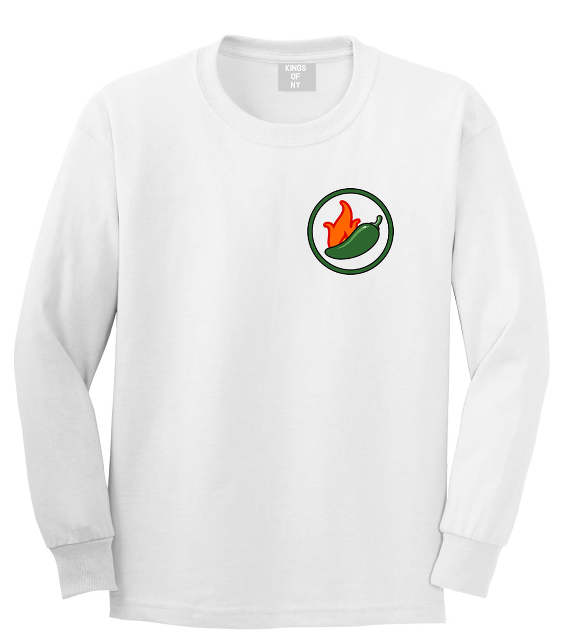 Jalapeno Hot Pepper Chest Mens Long Sleeve T-Shirt White