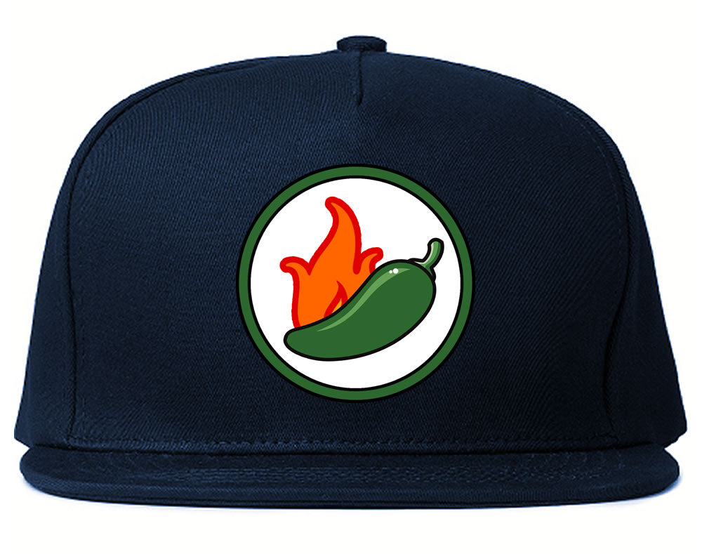 Jalapeno Hot Pepper Chest Mens Snapback Hat Navy Blue