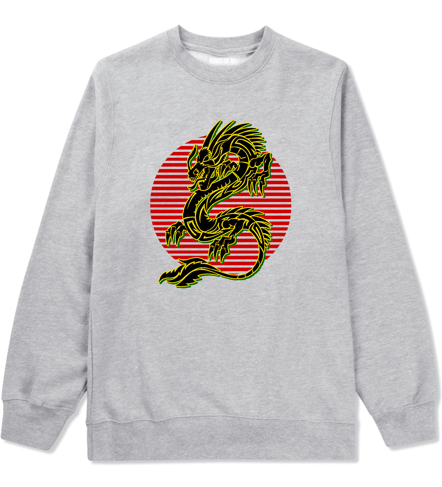 Japanese Dragon Red Sun Mens Crewneck Sweatshirt Grey