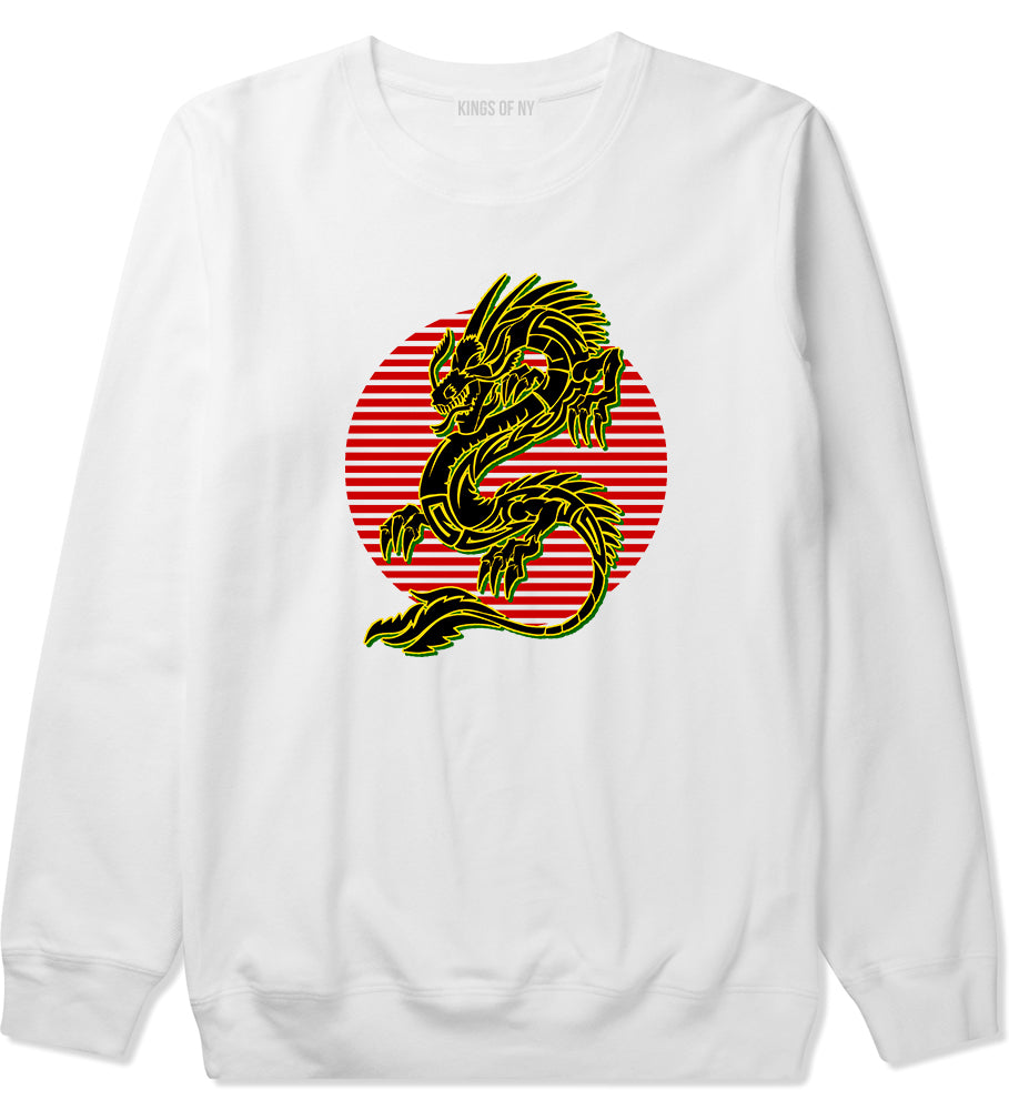 Japanese Dragon Red Sun Mens Crewneck Sweatshirt White