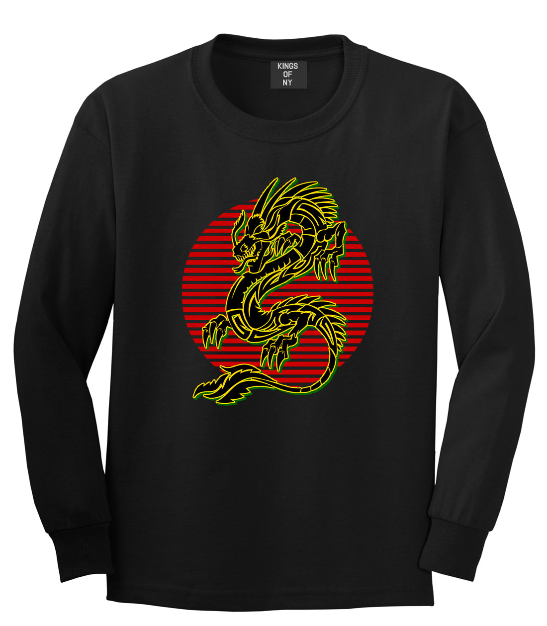 Japanese Dragon Red Sun Mens Long Sleeve T-Shirt Black