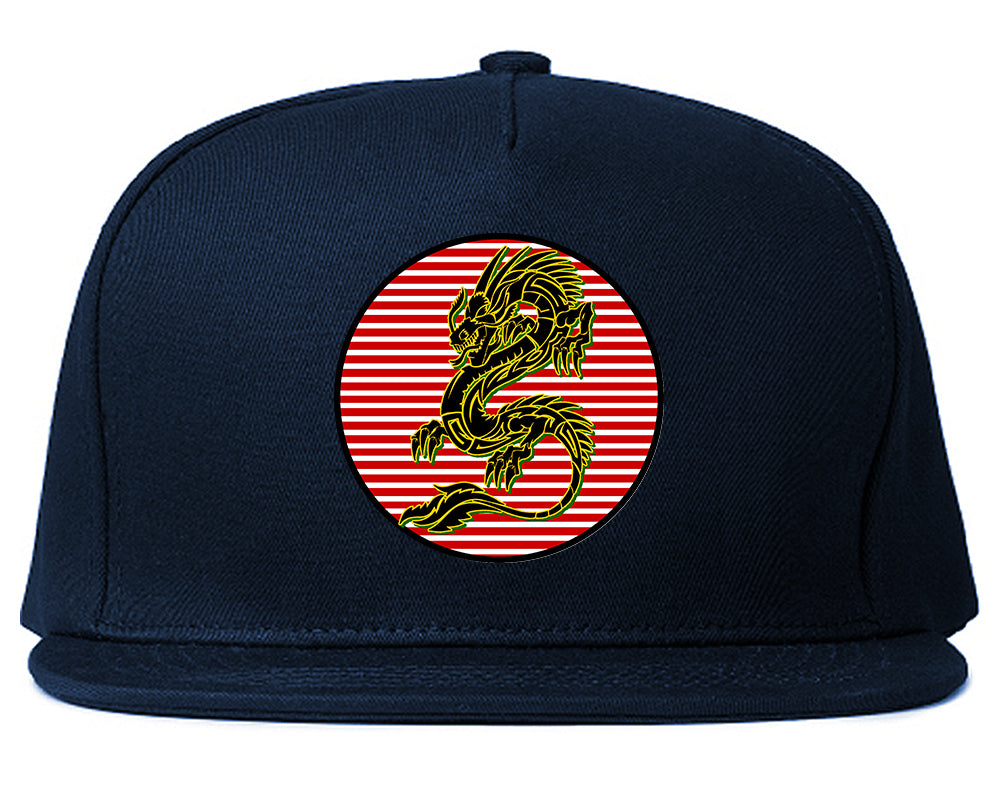 Japanese Dragon Red Sun Mens Snapback Hat Navy Blue