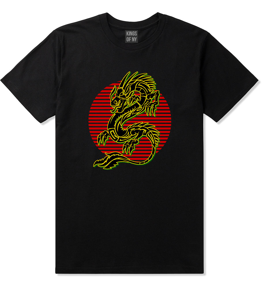Japanese Dragon Red Sun Mens T Shirt Black