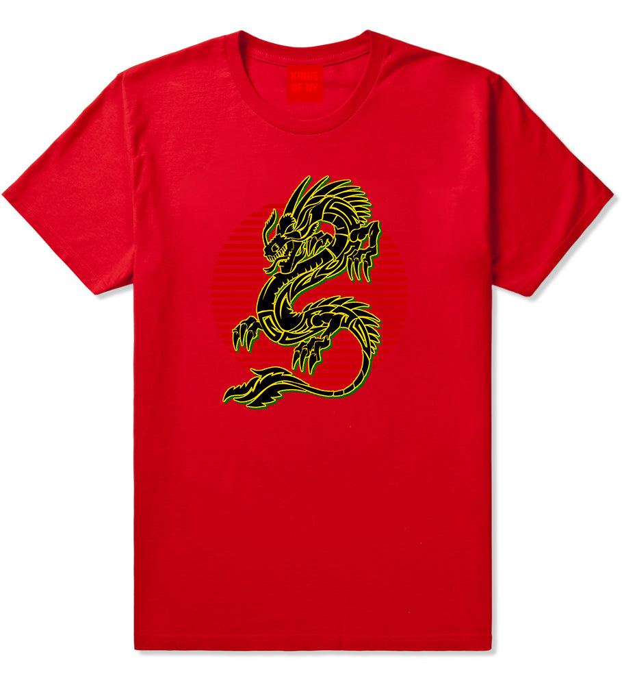 Japanese Dragon Red Sun Mens T Shirt Red
