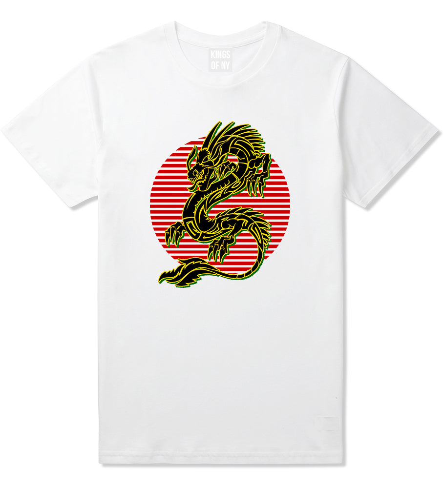 Japanese Dragon Red Sun Mens T Shirt White