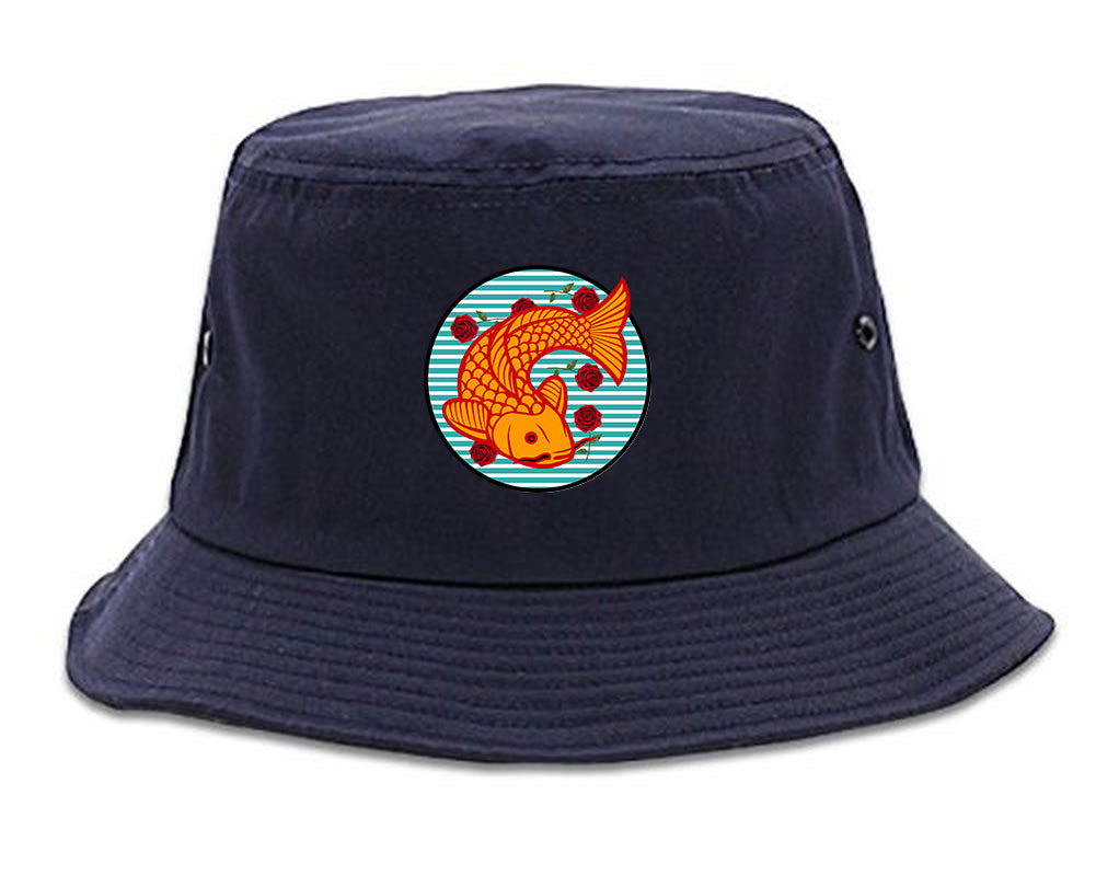 Japanese Koi Fish Print Mens Snapback Hat Navy Blue