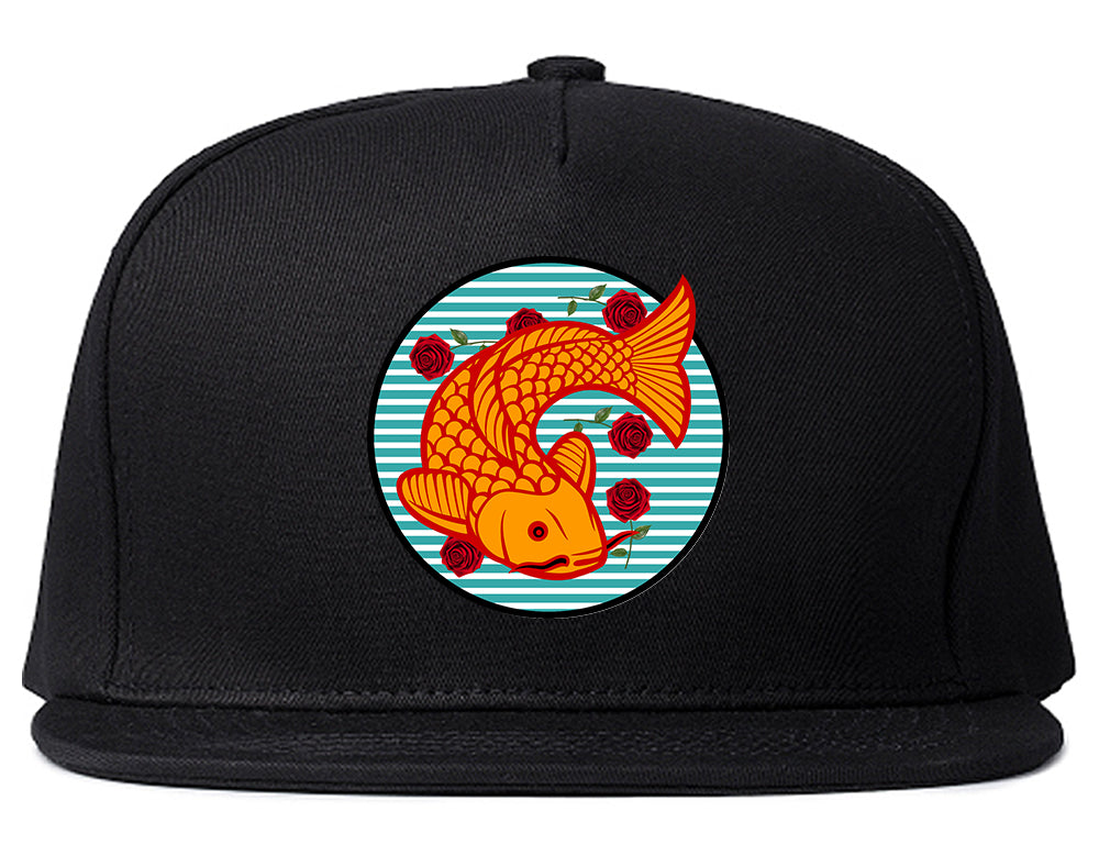 Japanese Koi Fish Print Mens Snapback Hat Black