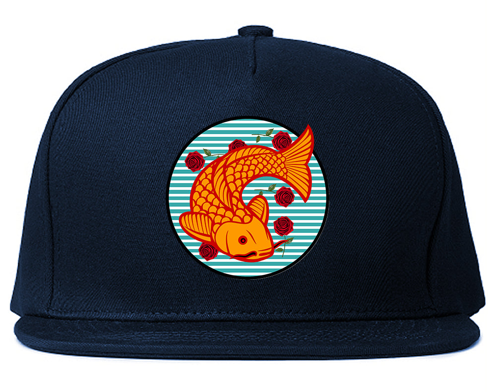Japanese Koi Fish Print Mens Snapback Hat Navy Blue