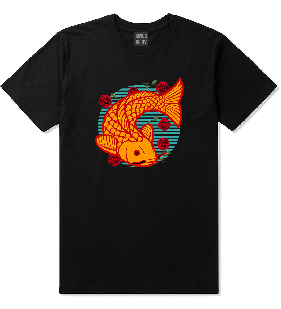Japanese Koi Fish Print Mens T Shirt Black