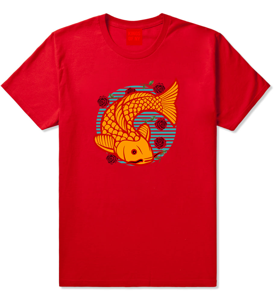 Japanese Koi Fish Print Mens T Shirt Red