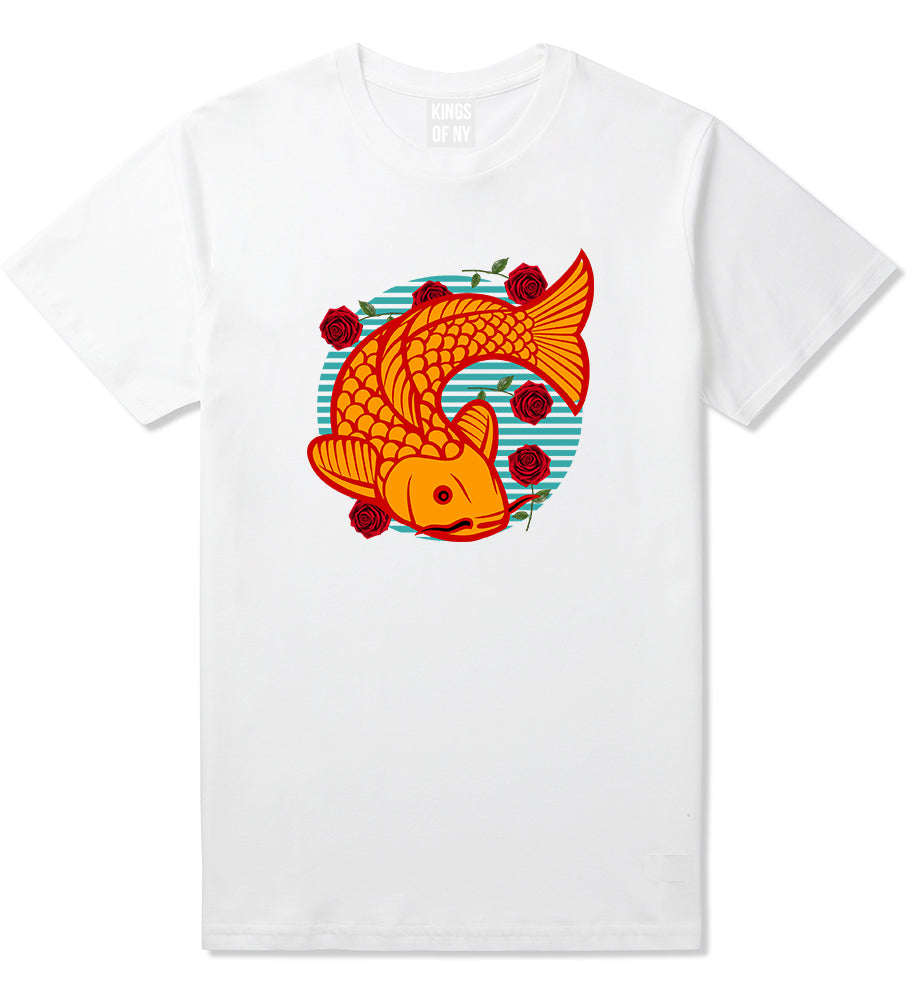 Japanese Koi Fish Print Mens T Shirt White