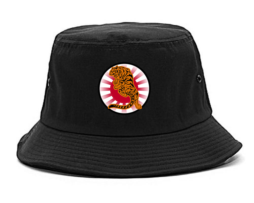 Japanese Tiger Rising Sun Mens Snapback Hat Black