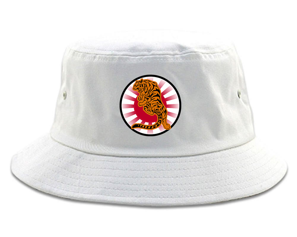 Japanese Tiger Rising Sun Mens Snapback Hat White