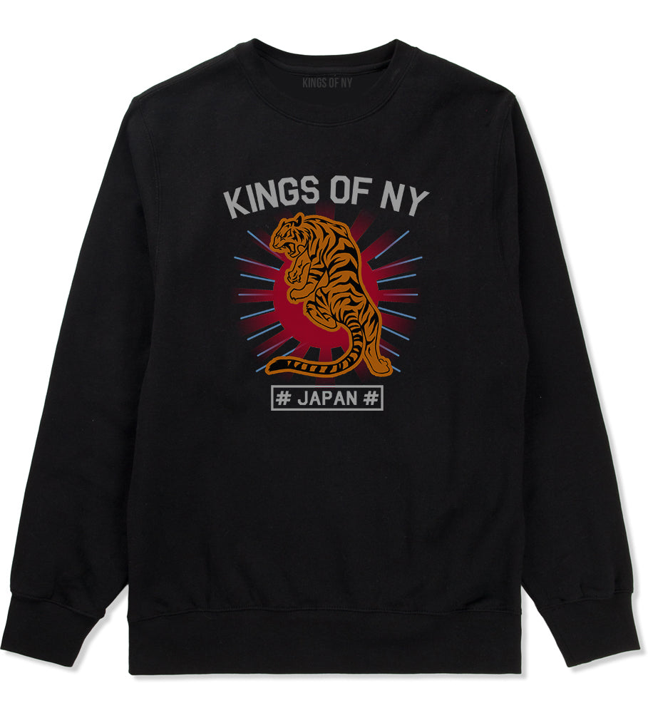 Japanese Tiger Rising Sun Mens Crewneck Sweatshirt Black