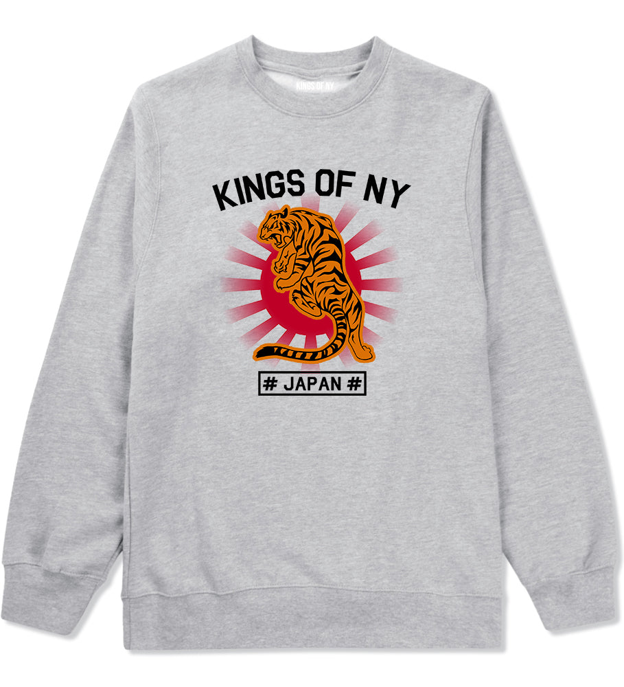 Japanese Tiger Rising Sun Mens Crewneck Sweatshirt Grey