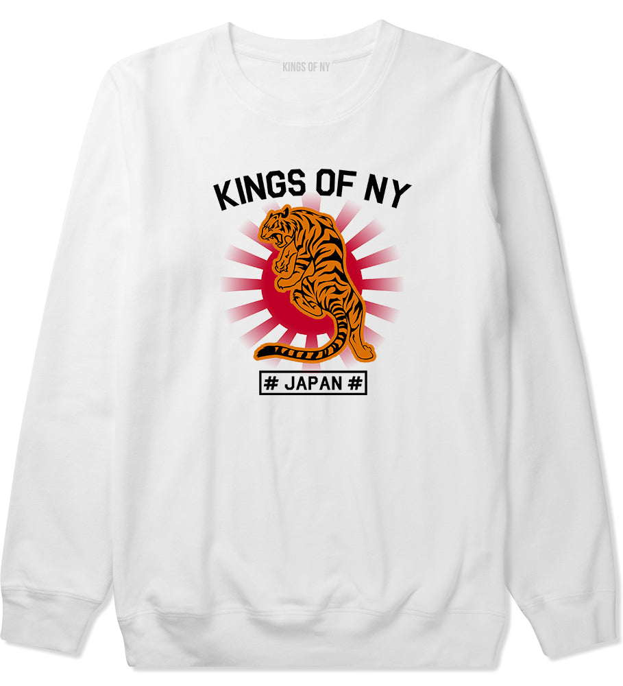 Japanese Tiger Rising Sun Mens Crewneck Sweatshirt White