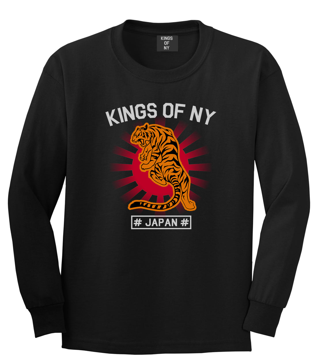 Japanese Tiger Rising Sun Mens Long Sleeve T-Shirt Black