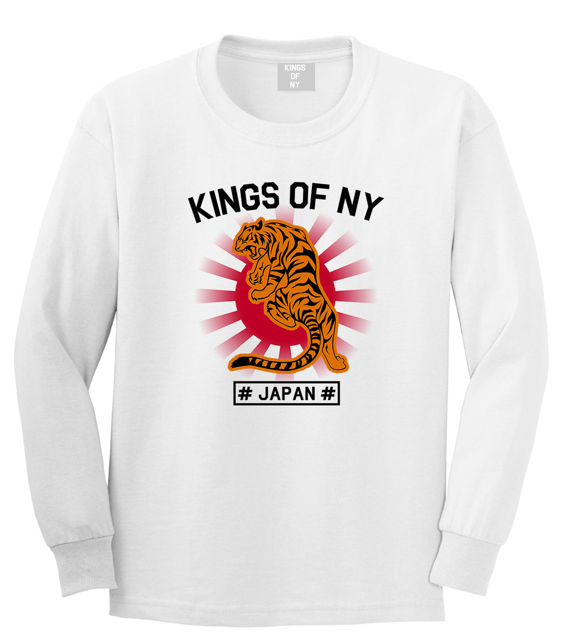 Japanese Tiger Rising Sun Mens Long Sleeve T-Shirt White