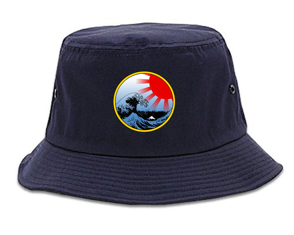 Japanese Wave Print Mens Snapback Hat Navy Blue