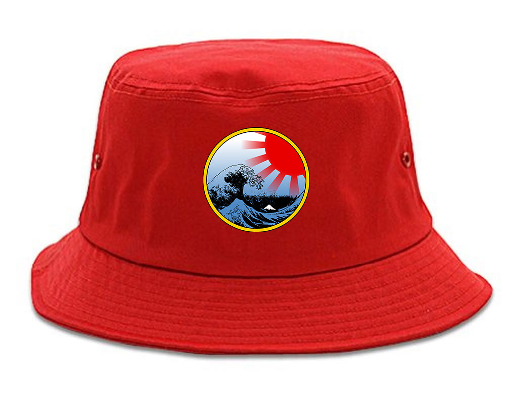 Japanese Wave Print Mens Snapback Hat Red