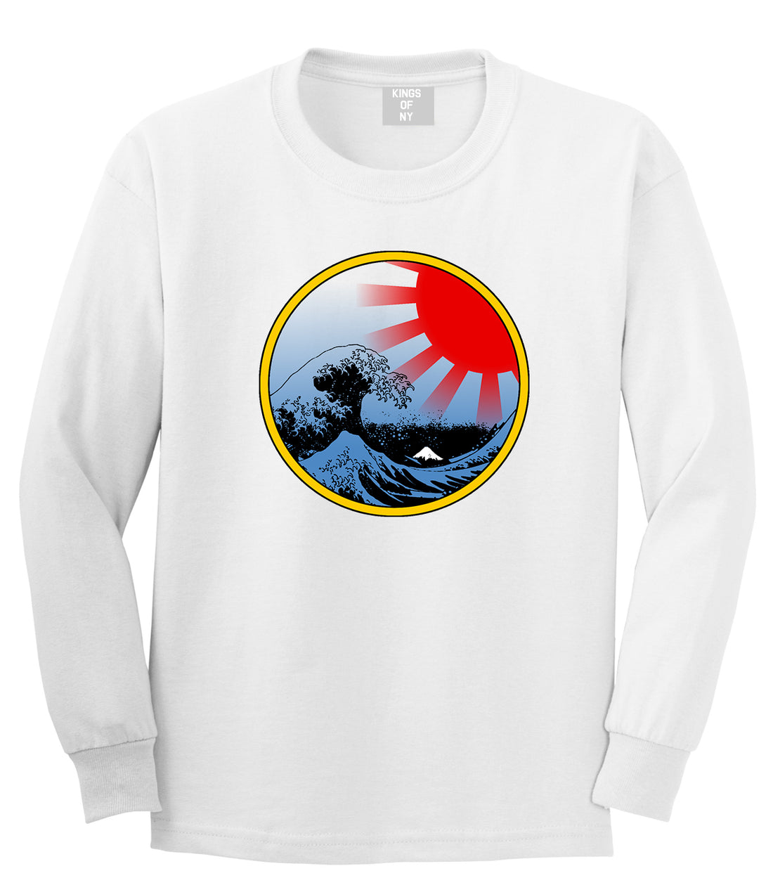 Japanese Wave Print Mens Long Sleeve T-Shirt White