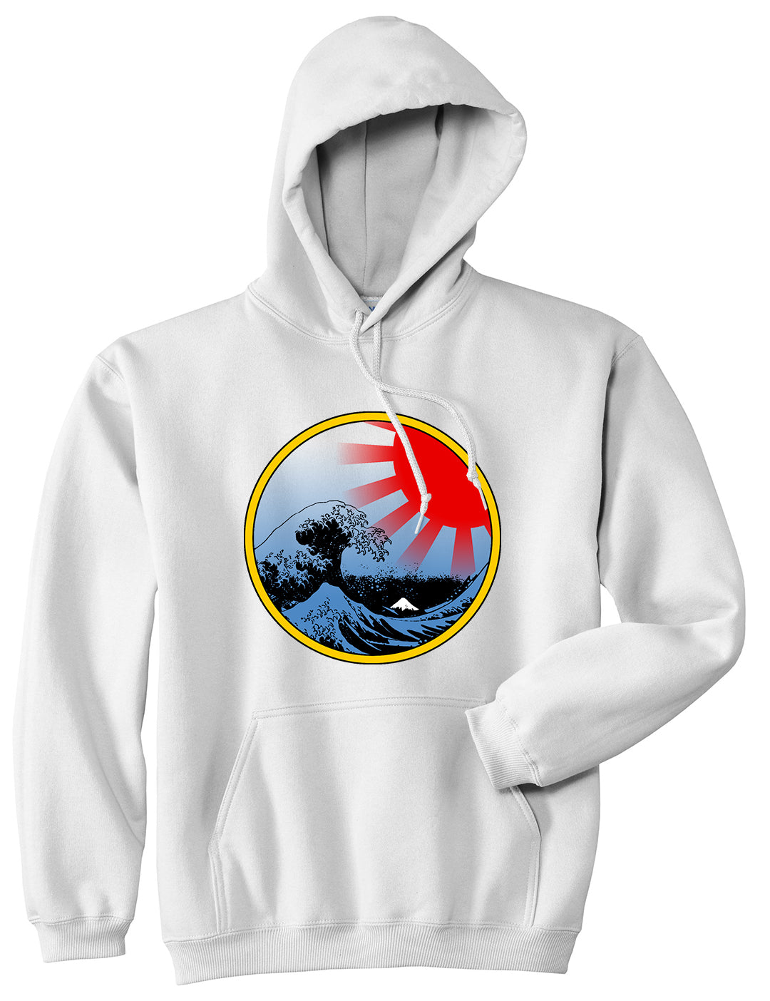 Japanese Wave Print Mens Pullover Hoodie White