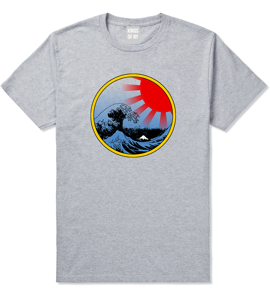 Japanese Wave Print Mens T Shirt Grey