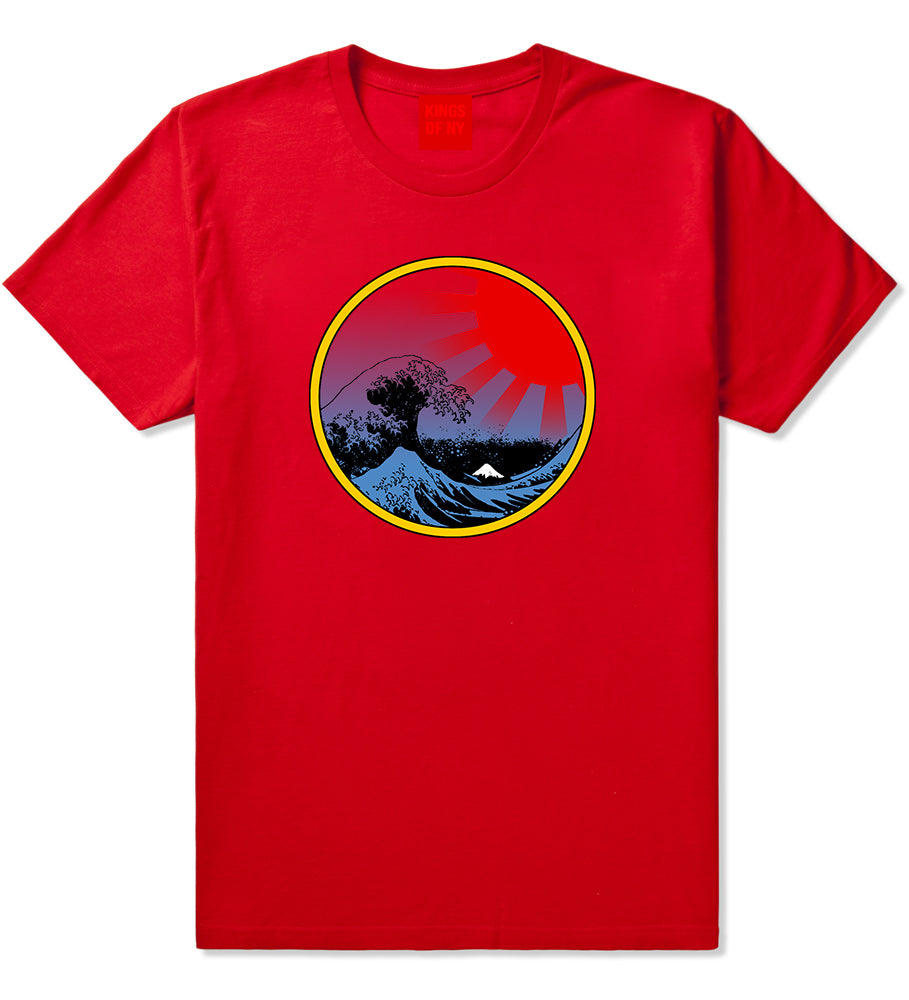 Japanese Wave Print Mens T Shirt Red