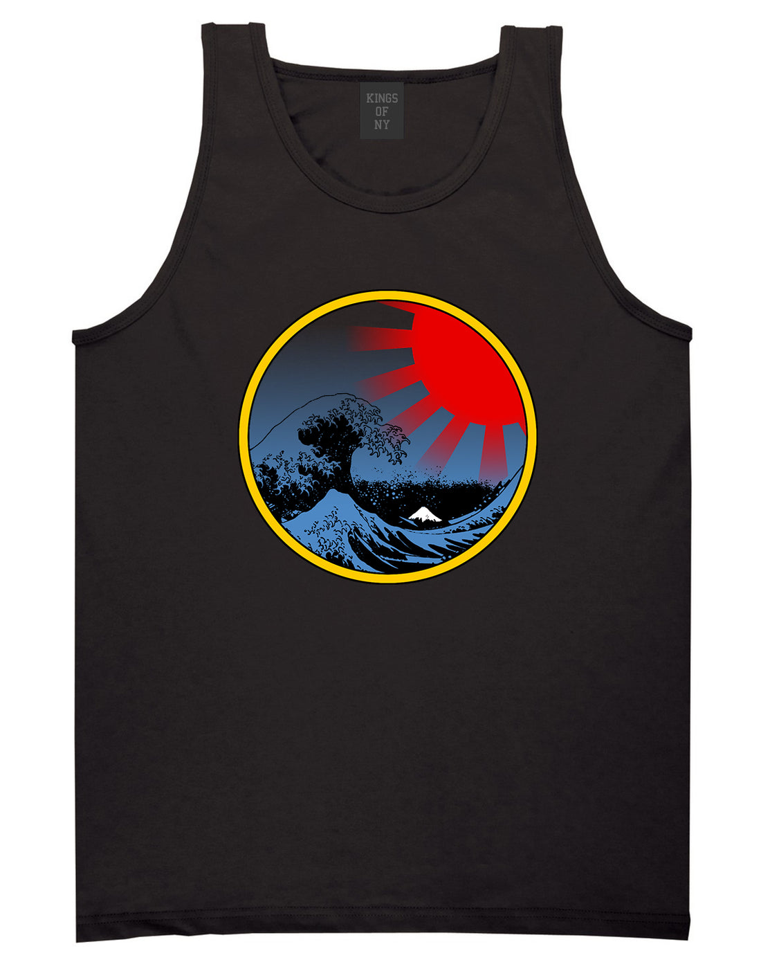 Japanese Wave Print Mens Tank Top Shirt Black