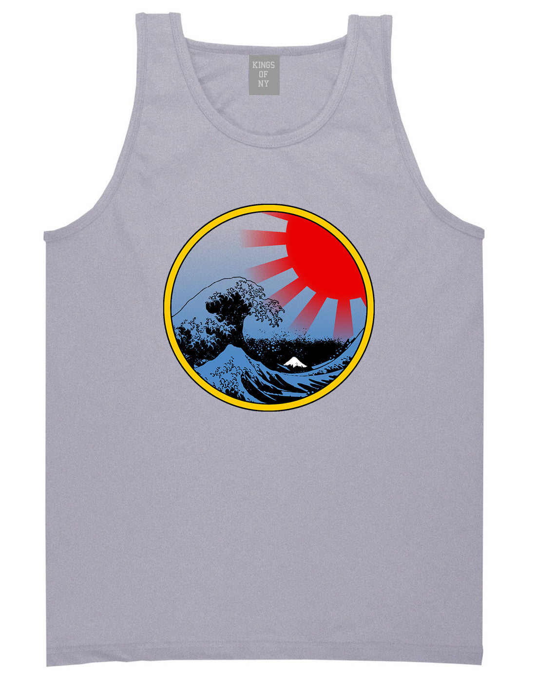 Japanese Wave Print Mens Tank Top Shirt Grey