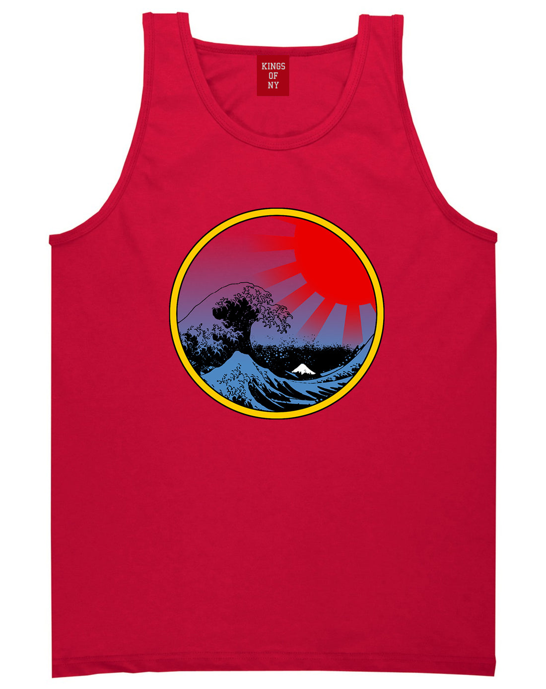 Japanese Wave Print Mens Tank Top Shirt Red
