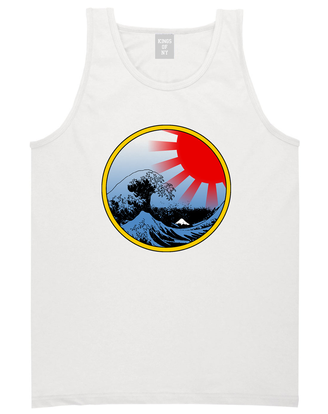 Japanese Wave Print Mens Tank Top Shirt White