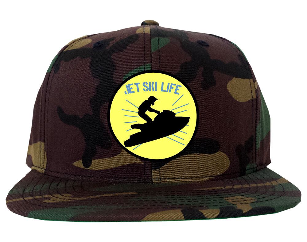 Jetski Jet Ski Life Mens Snapback Hat Green Camo