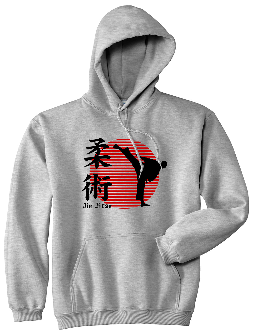 Jiu Jitsu Fighter Mens Pullover Hoodie Grey