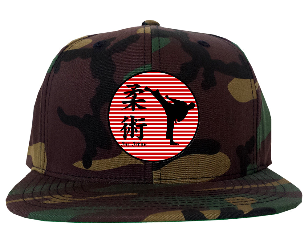 Jiu Jitsu Fighter Mens Snapback Hat Green Camo
