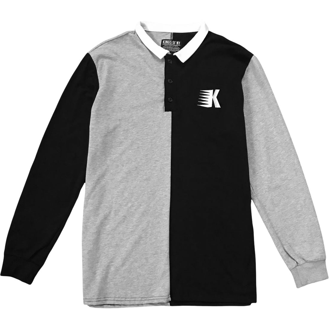 Black And Grey Two Tone Split Long Sleeve Rugby Shirt