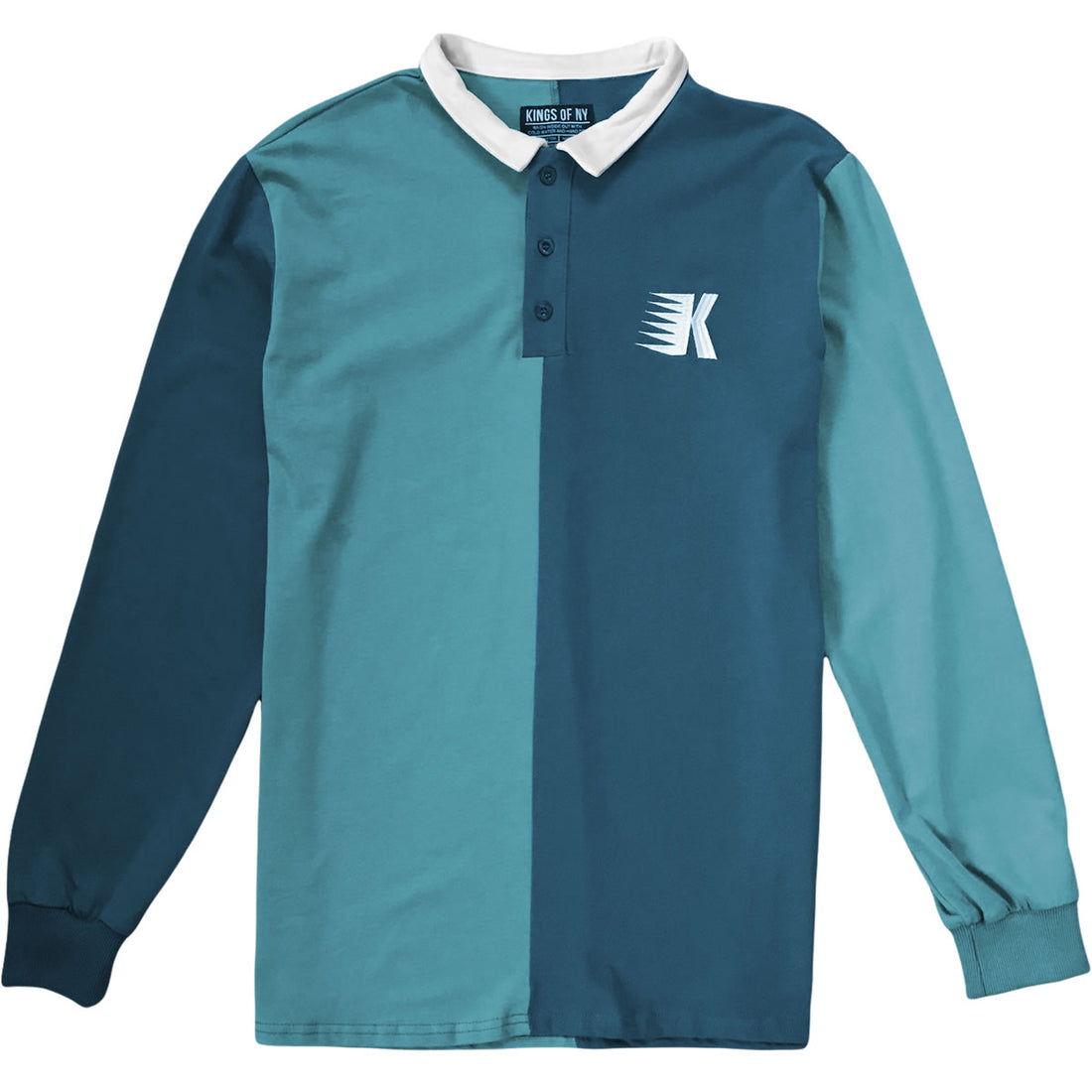 Dusty Blue And Light Blue Two Tone Split Long Sleeve Rugby Shirt