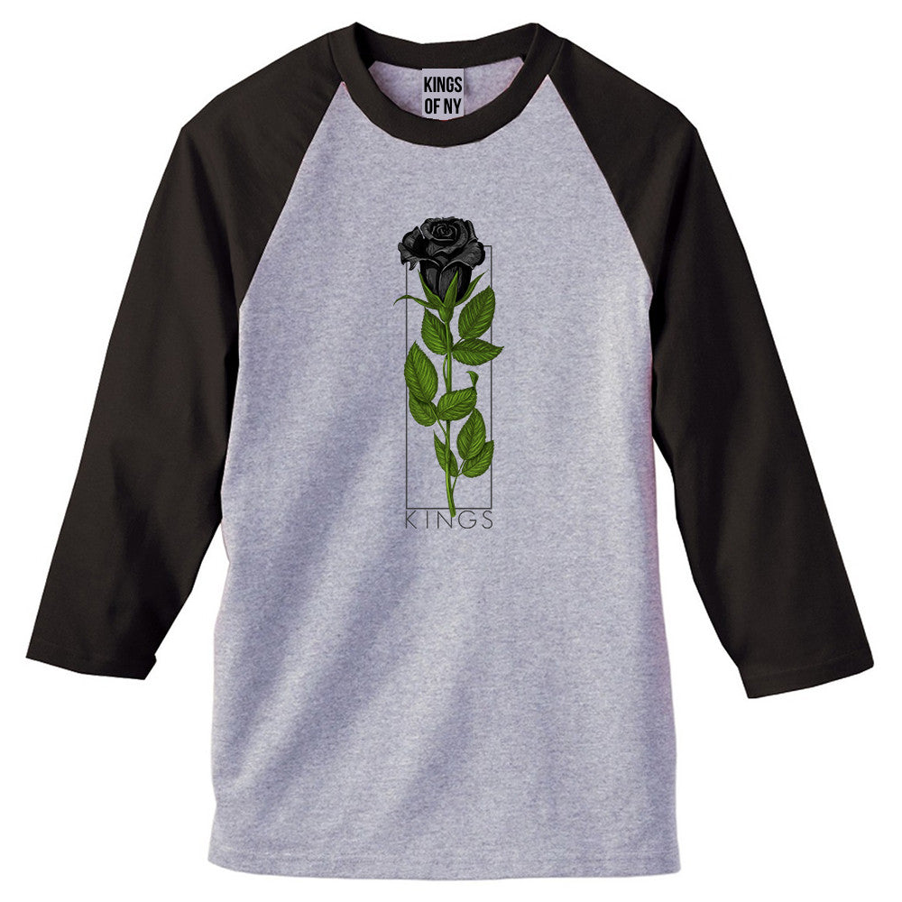 KINGS Black Roses 3/4 Sleeve Raglan T-Shirt in Grey
