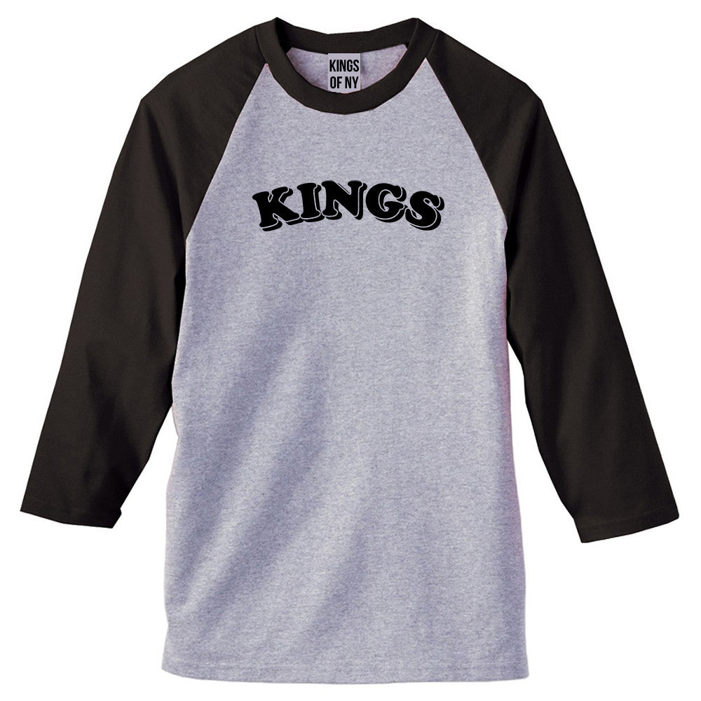 KINGS Bubble Letters 3/4 Sleeve Raglan T-Shirt in Grey