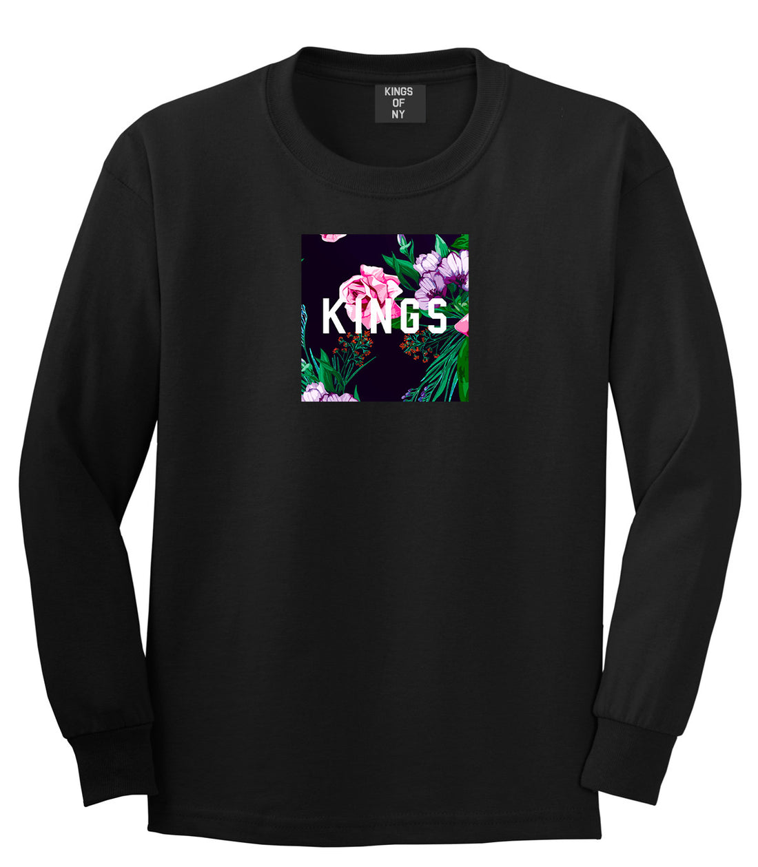 KINGS Floral Box Long Sleeve T-Shirt in Black