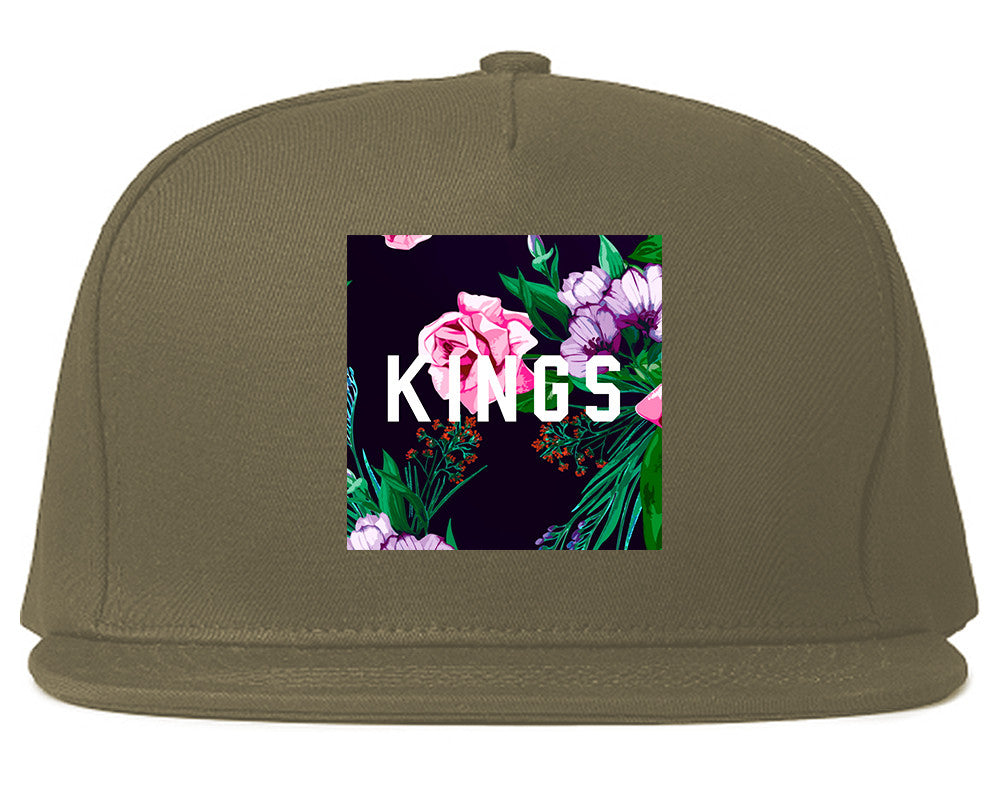 KINGS Floral Box Snapback Hat Cap in Grey