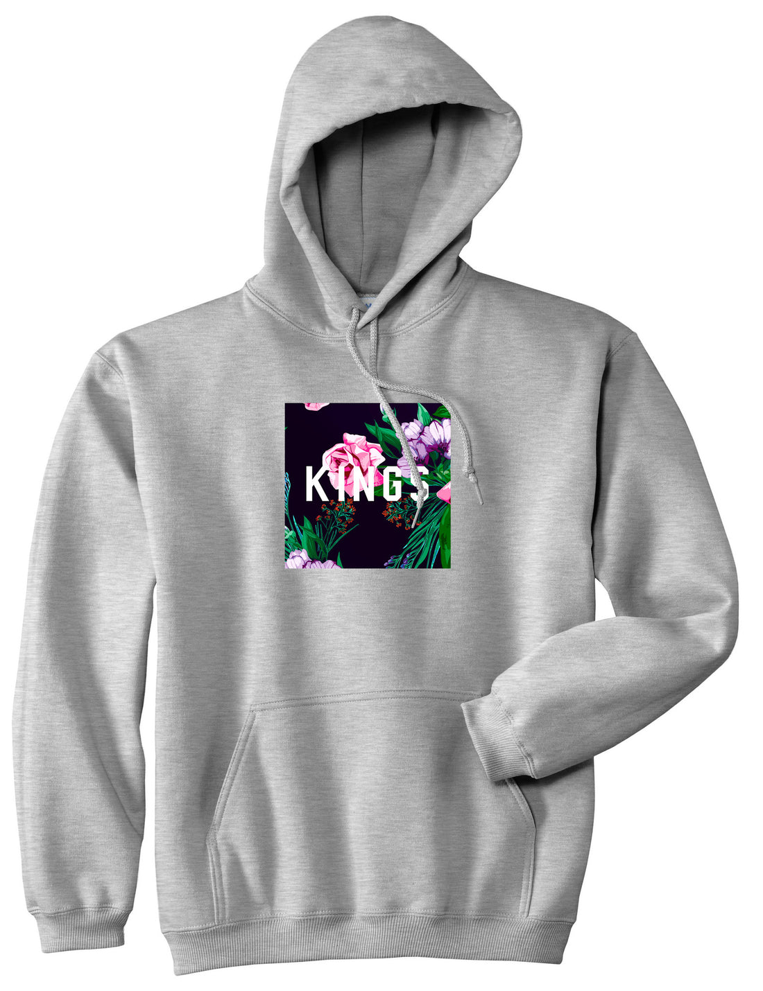 KINGS Floral Box Pullover Hoodie in Grey