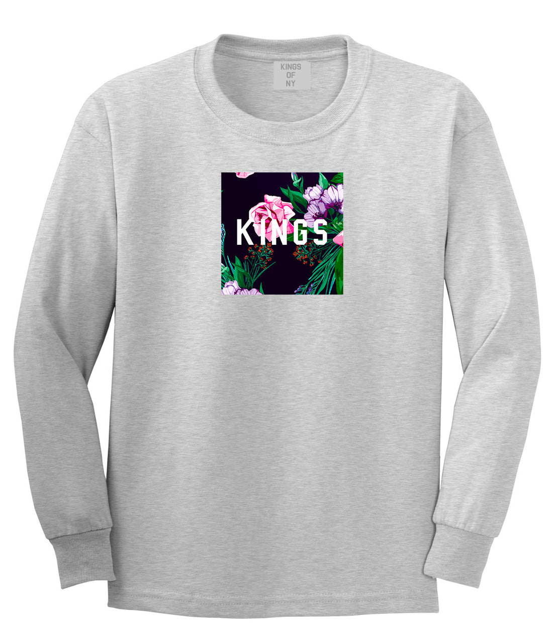 KINGS Floral Box Long Sleeve T-Shirt in Grey
