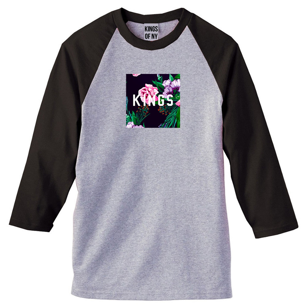 KINGS Floral Box 3/4 Sleeve Raglan T-Shirt in Grey