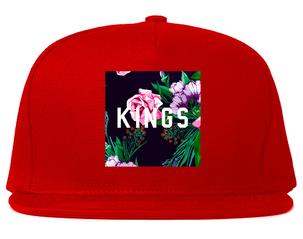 KINGS Floral Box Snapback Hat Cap in Red