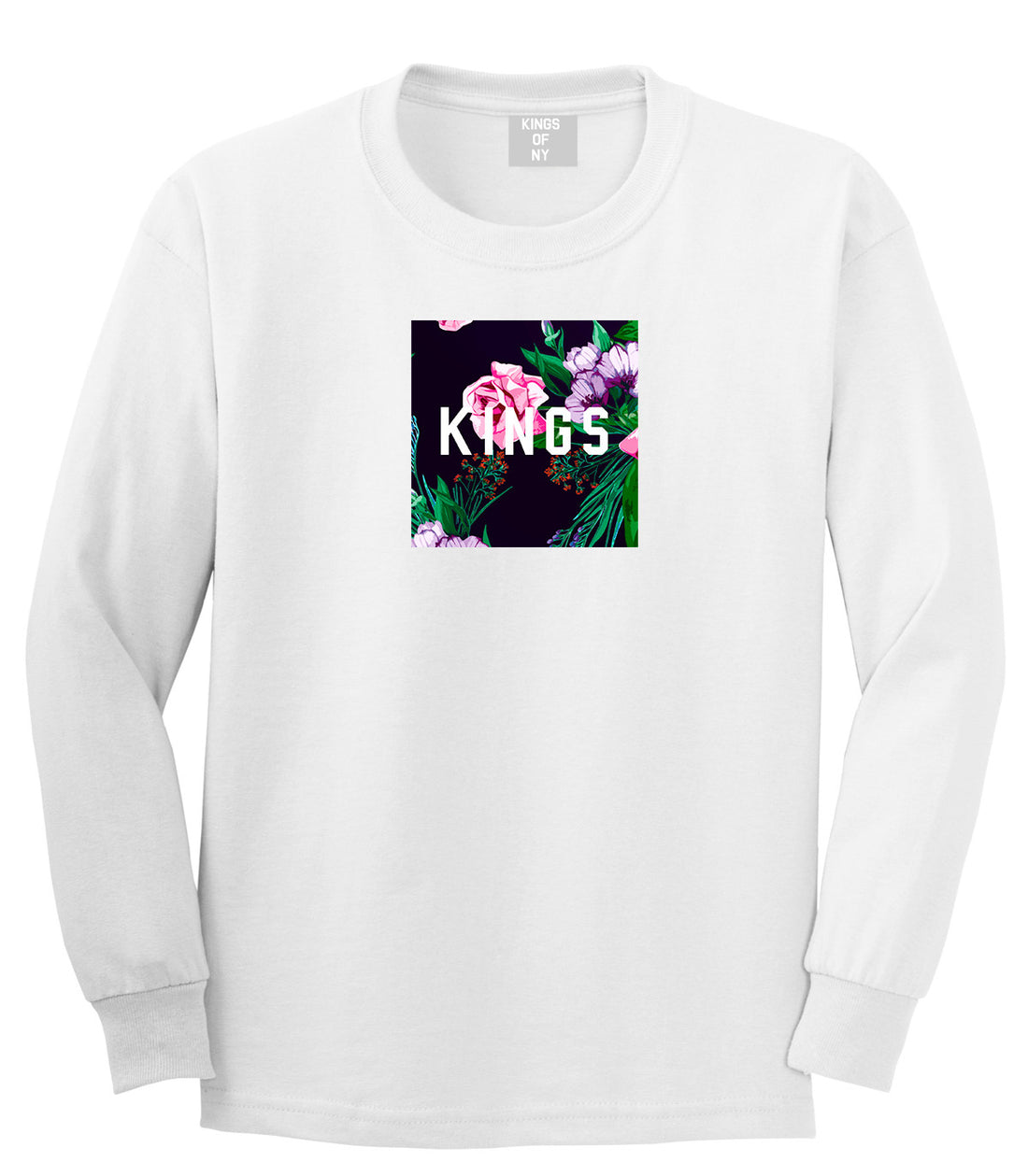 KINGS Floral Box Long Sleeve T-Shirt in White